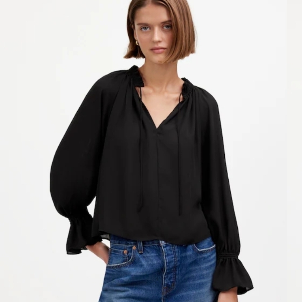 Madewell Black Blouse with Balloon Sleeves